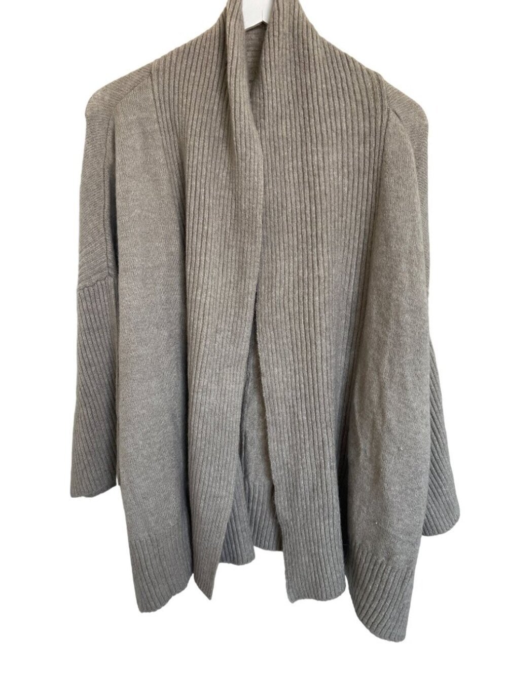 A New Day Draped Cardigan Taupe Ribbed Open Front